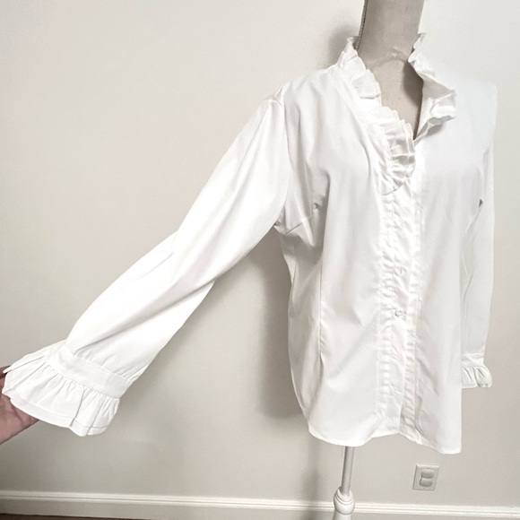 Women's White Ruffle Blouse - Picture 6 of 10